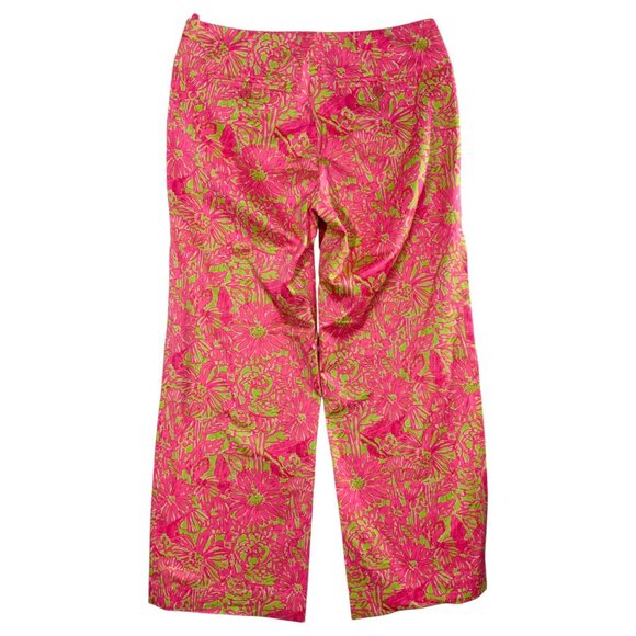 Lilly Pulitzer Size 12 Pink Green Floral Print Straight Leg Flat Front Pants - Picture 7 of 8